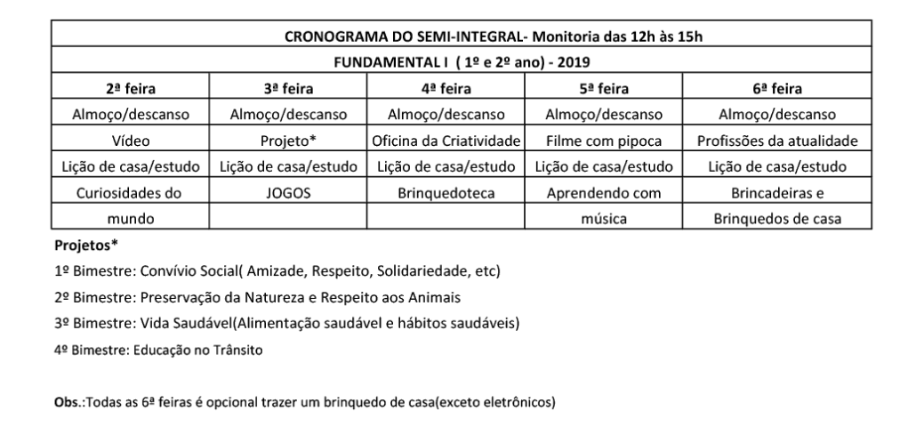 Cronograma Integral e semi-integral