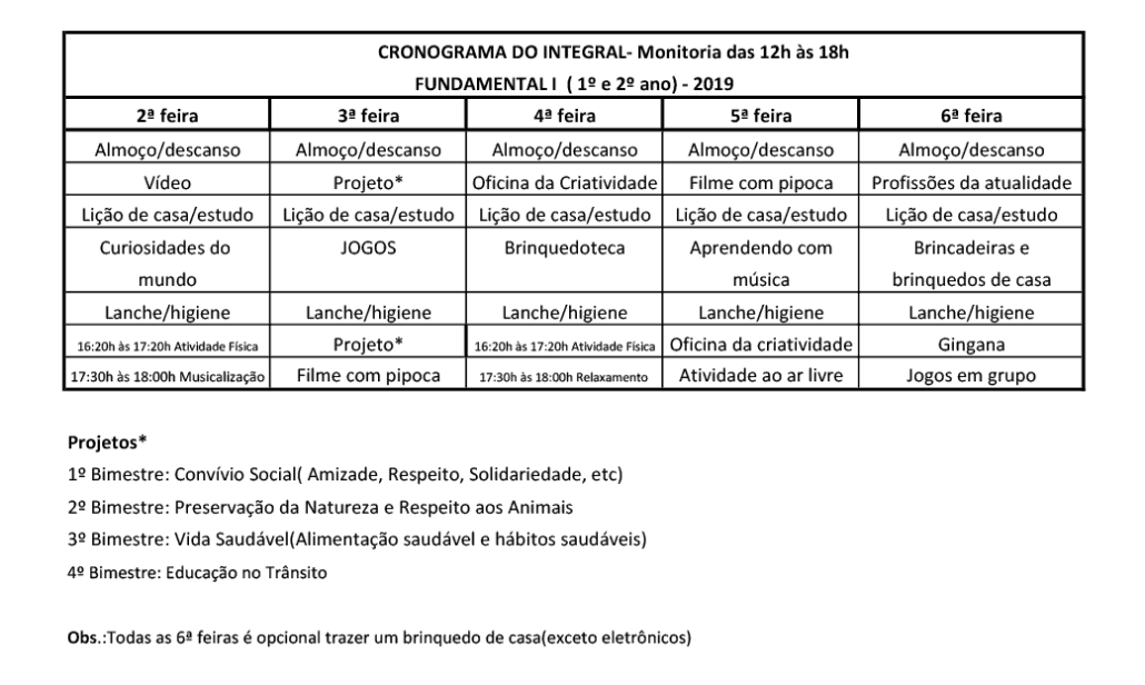 Cronograma Integral e semi-integral