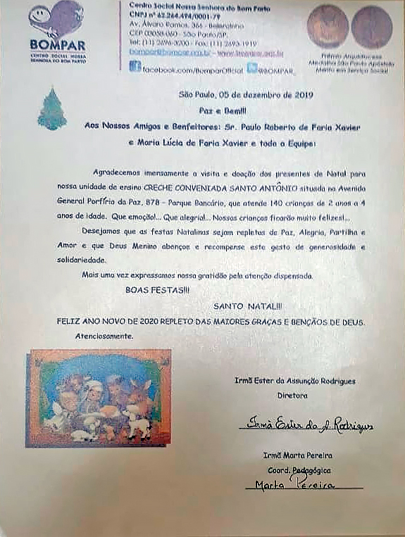 Carta Centro Social Nossa Senhora do Bom Parto