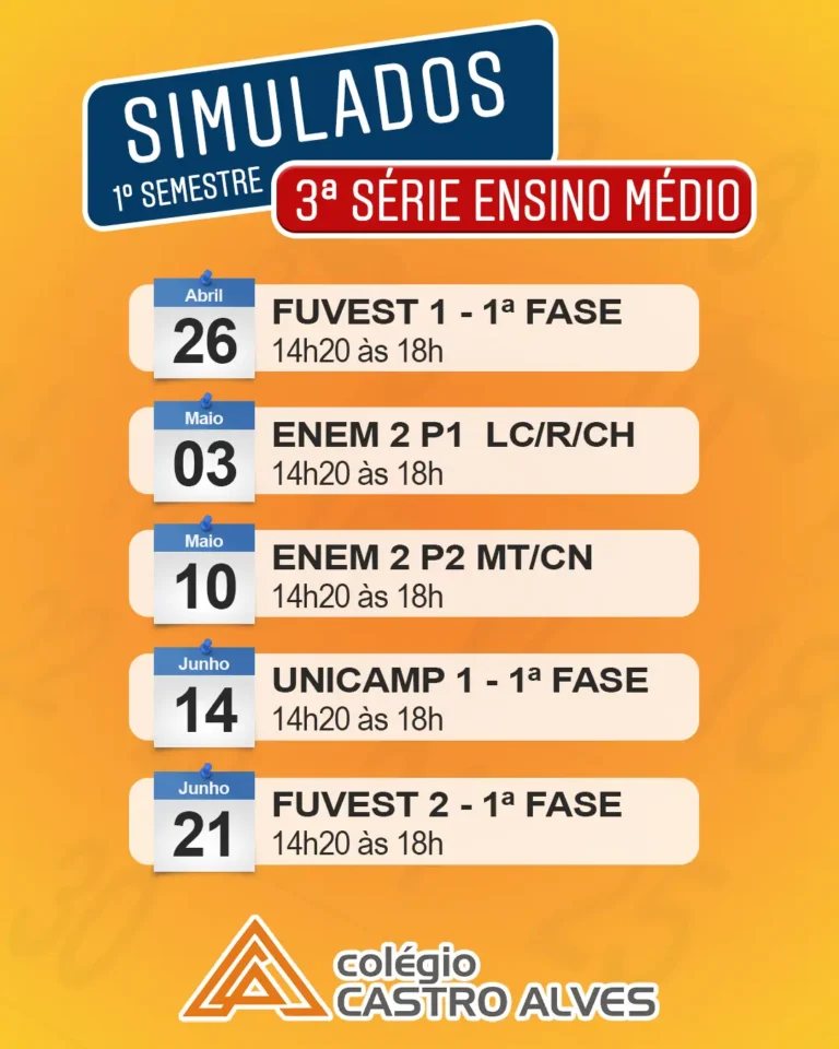 Calendário de testes simulados 1º semestre 2023